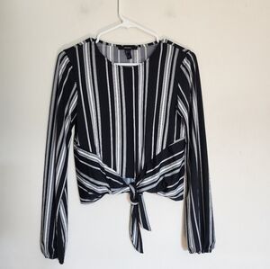 Forever 21 Striped Fron Tie Long-Sleeve Blouse size Small